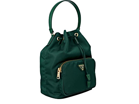 Dark Green Nylon Prada Duet Bucket Bag 16VZQA JTV