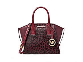 Michael Kors Avril Extra Small Satchel Crossbody Handbag in Oxblood Leopard
