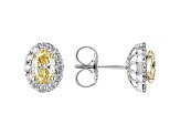 Oval Yellow And Round White Lab-Grown Diamond 14kt White Gold Halo Stud Earrings 1.50ctw