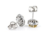 Oval Yellow And Round White Lab-Grown Diamond 14kt White Gold Halo Stud Earrings 1.50ctw