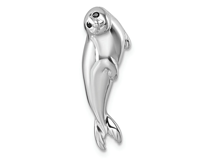 Rhodium Over Sterling Silver Polished Cubic Zirconia Eye Harbor Seal Pendant