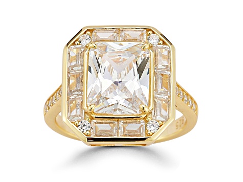 Rachel Zoe 14K Yellow Gold Over Sterling Silver Radiant Cut Cubic Zirconia Cocktail Ring