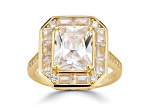 Rachel Zoe 14K Yellow Gold Over Sterling Silver Radiant Cut Cubic Zirconia Cocktail Ring