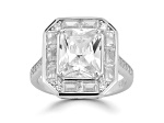 Rachel Zoe Rhodium Over Sterling Silver Radiant Cut Cubic Zirconia Cocktail Ring