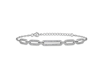 Picture of Rhodium Over Sterling Silver Polished Cubic Zirconia Link with 1.5-inch Extension Bracelet