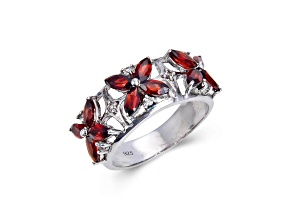 Marquise Garnet and White Topaz Sterling Silver Floral Ring, 2.44ctw