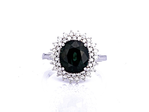 5.15 Ctw Green Sapphire and 0.70 Ctw White Diamond Ring in 18K WG
