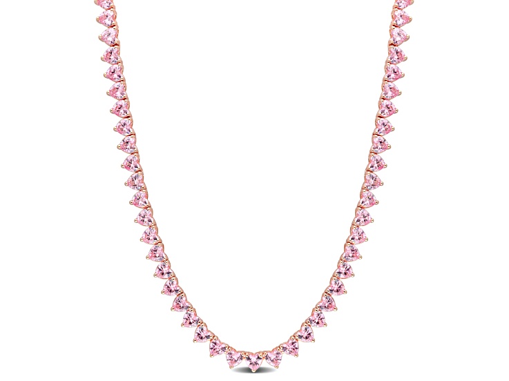 31 1/5 CT TGW Pink Cubic Zirconia Tennis Necklace in Rose Plated Sterling Silver, 18.5"