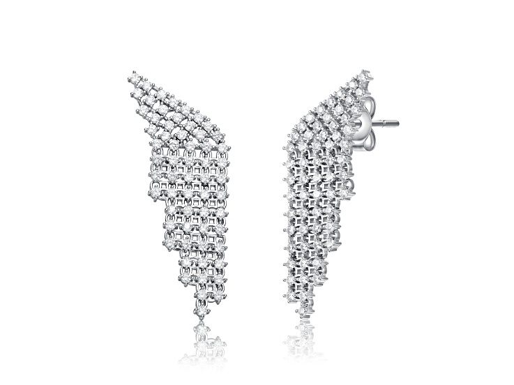 Rhodium Plated over Sterling Silver with Cubic Zirconia Angel Wing Waterfall Earrings