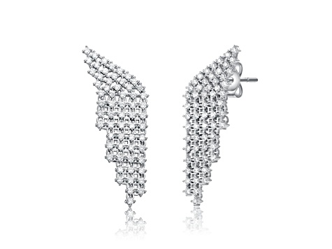Rhodium Plated over Sterling Silver with Cubic Zirconia Angel Wing Waterfall Earrings