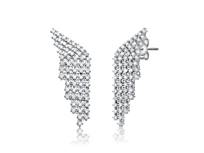 Rhodium Plated over Sterling Silver with Cubic Zirconia Angel Wing Waterfall Earrings