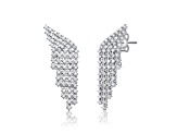 Rhodium Plated over Sterling Silver with Cubic Zirconia Angel Wing Waterfall Earrings