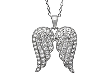 Picture of Lab Created White Sapphire Sterling Silver Angel Wings Pendant with Chain 1.08ctw