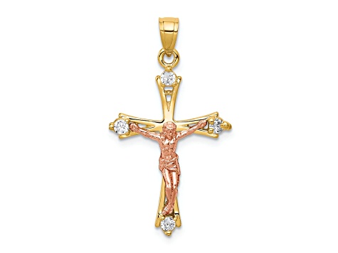 1.15ctw Cubic Zirconia Cross Pendant 10k Yellow Gold Religious popular Jewelry