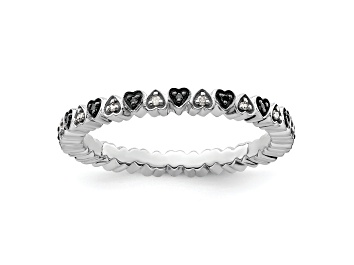 Picture of Sterling Silver Stackable Expressions Hearts Black and White Diamond Ring 0.106ctw