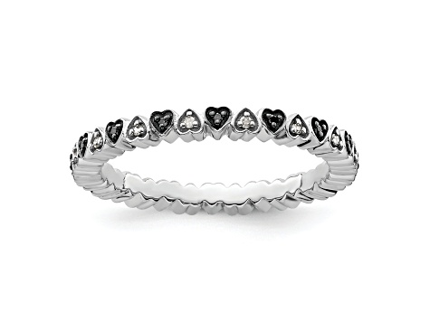 Sterling Silver Stackable Expressions Hearts Black and White Diamond Ring 0.106ctw