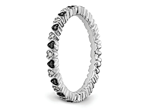 Sterling Silver Stackable Expressions Hearts Black and White Diamond ...