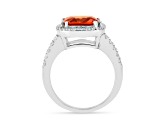 Rhodium Over Sterling Silver Lab Created Padparadscha Sapphire Cushion Cut Halo Ring 3.49ctw