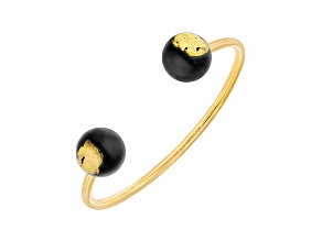 14K Yellow Gold Over Sterling Silver Black Acrylic Bead Cuff Bracelet