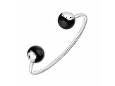 Rhodium Over Sterling Silver Black Acrylic Bead Cuff Bracelet