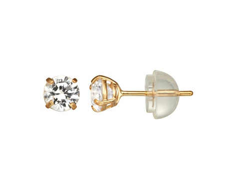 Round Lab Created White Sapphire 14K Yellow Gold Children's Stud Earrings 0.70ctw