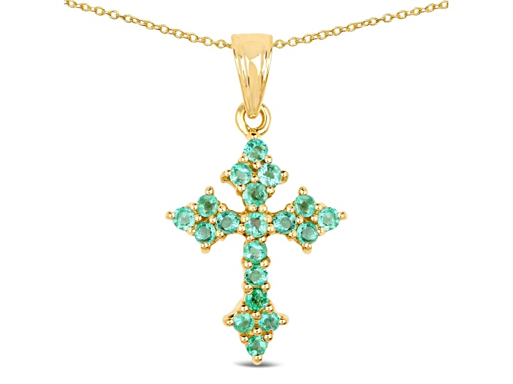 Green Zambian Emerald 14K Yellow Gold Over Sterling Silver Pendant with Chain
