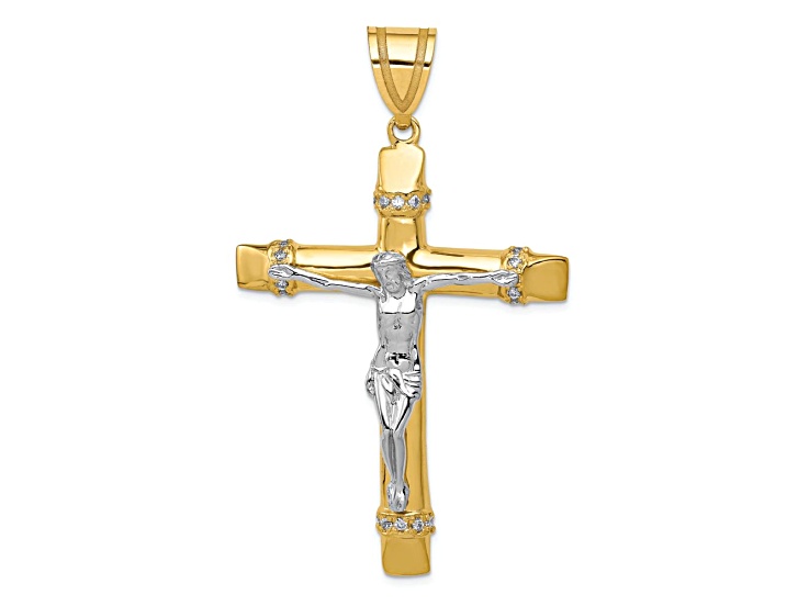 10k Yellow Gold and 10k White Gold Cubic Zirconia Crucifix Pendant