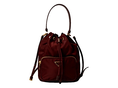 Burgundy Nylon Prada Duet Bucket Bag - 16XQPA | JTV
