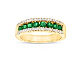 Emerald and Diamond 14k Yellow Gold Band Ring 0.90ctw