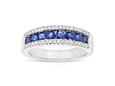 Sapphire and Diamond 14k White Gold Band Ring 1.00ctw