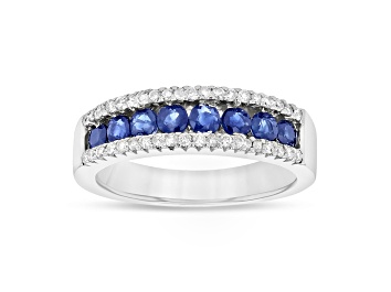 Picture of Sapphire and Diamond 14k White Gold Band Ring 1.00ctw