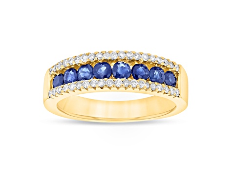 Sapphire and Diamond 14k Yellow Gold Band Ring 1.00ctw