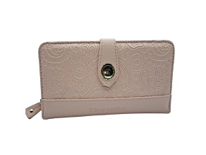 Stone Mountain Paisley Embossed Leather Large Tab Zip Around with Wristlet Strap Blush