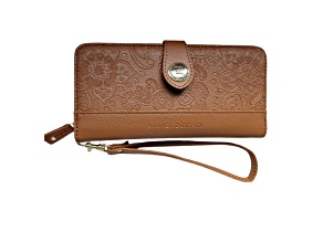 Stone Mountain Paisley Embossed Leather Large Tab Zip Around with Wristlet Strap Tan