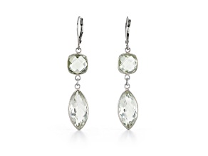 Green Marquise and Cushion Prasiolite Sterling Silver Earrings 14ctw