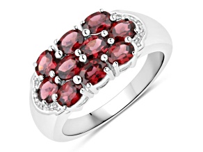 Oval Red Rhodolite Rhodium Over Sterling Silver Cluster Ring 2.1ctw