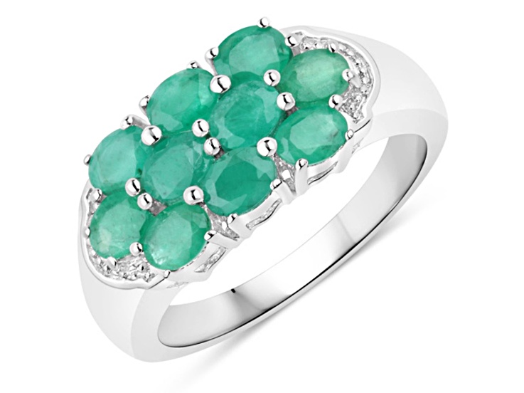 Oval Green Emerald Rhodium Over Sterling Silver Cluster Ring 1.4ctw
