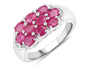 Oval Red Ruby Rhodium Over Sterling Silver Cluster Ring 2.2ctw