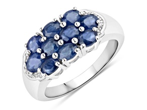 Oval Blue Sapphire Rhodium Over Sterling Silver Cluster Ring 2ctw