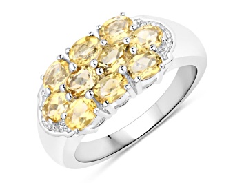 Picture of Oval Yellow Citrine Rhodium Over Sterling Silver Cluster Ring 1.6ctw