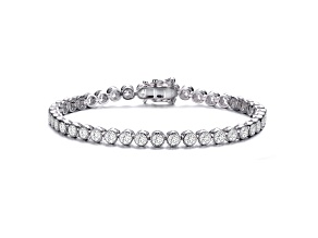 Rhodium Plated over Sterling Silver with Clear Cubic Zirconia Milgrain Tennis Bracelet