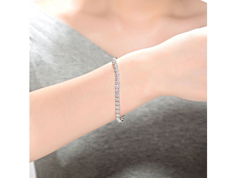 Rhodium Plated over Sterling Silver with Clear Cubic Zirconia Milgrain Tennis Bracelet