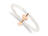 Rose Stainless Steel Polished LOVE Heart Jade Stretch Bracelet