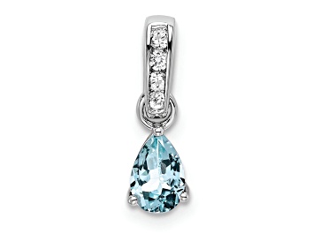 Picture of Rhodium Over 10k White Gold 0.5 cttw Pear Aquamarine and Accent Diamond Pendant