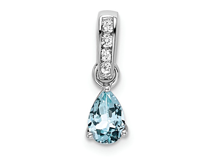 Rhodium Over 10k White Gold 0.5 cttw Pear Aquamarine and Accent Diamond Pendant
