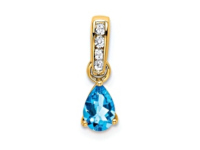 10k Yellow Gold 0.5 cttw Pear Blue Topaz and Accent Diamond Pendant