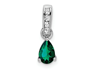 Picture of Rhodium Over 10k White Gold 0.5 cttw Pear Lab Created Emerald and Accent Diamond Pendant