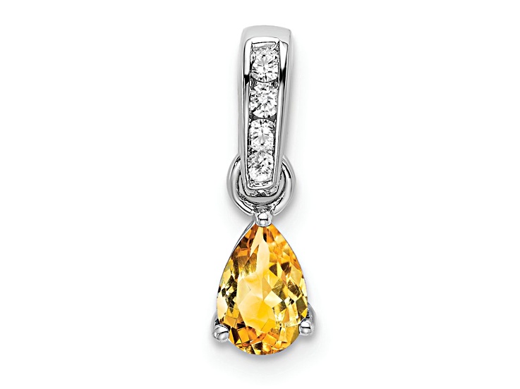 Rhodium Over 10k White Gold 0.5 cttw Pear Citrine and Accent Diamond Pendant