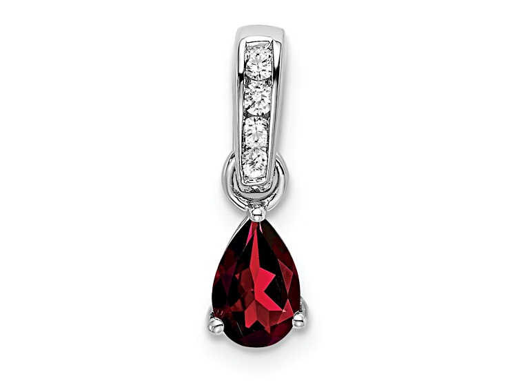 Rhodium Over 10k White Gold 0.5 cttw Pear Garnet and Accent Diamond Pendant