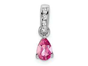 Rhodium Over 10k White Gold 0.5 cttw Pear Pink Tourmaline and Accent Diamond Pendant